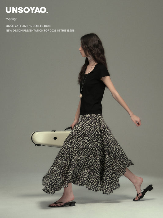 Asymmetrical Hem Butterfly Print Skirt