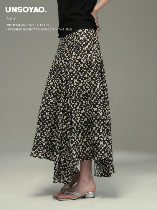 Asymmetrical Hem Butterfly Print Skirt