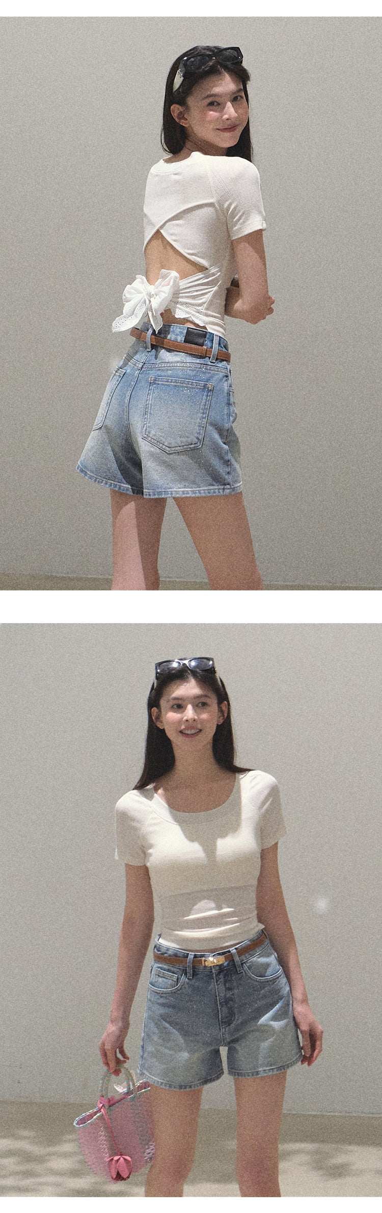 High Waist Splashed Wash Denim Shorts