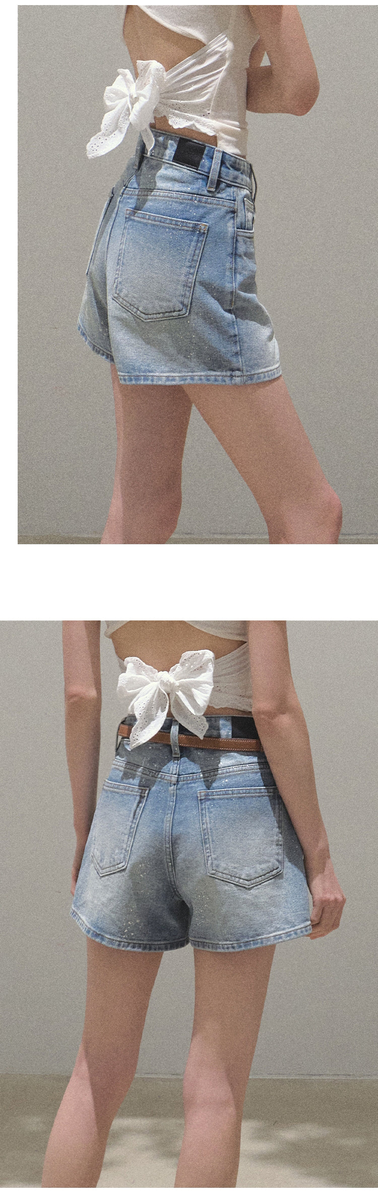 High Waist Splashed Wash Denim Shorts