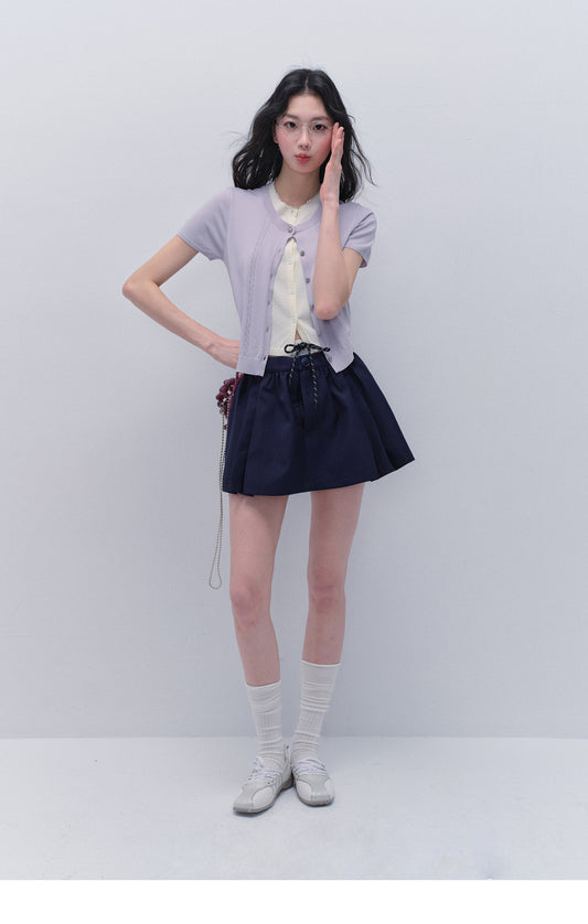 Faux Layered Knit Top And Double-Waist Mini Skirt