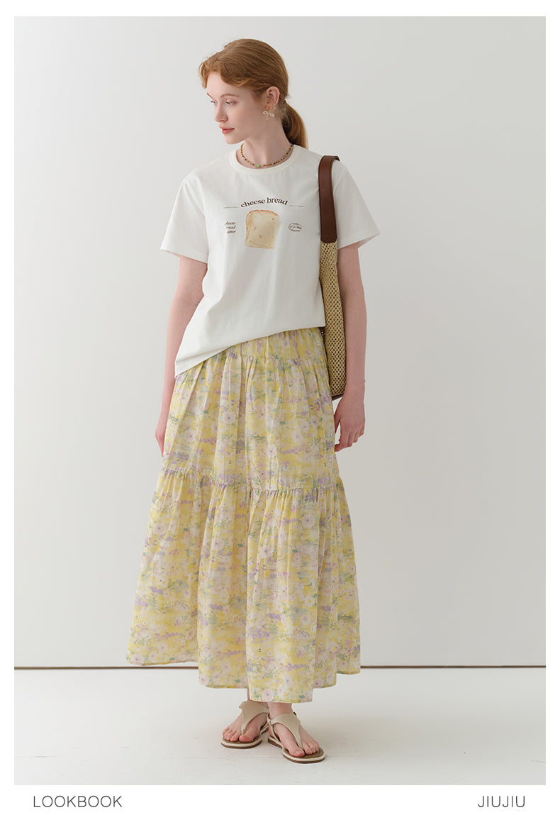 Cotton Floral Tiered Maxi Skirt