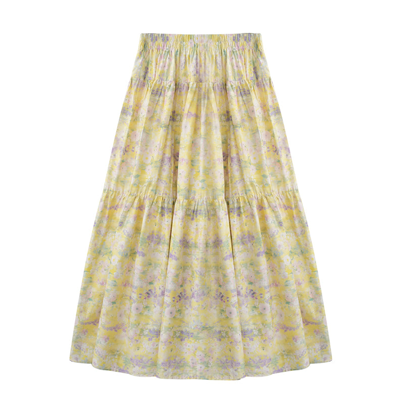 Cotton Floral Tiered Maxi Skirt