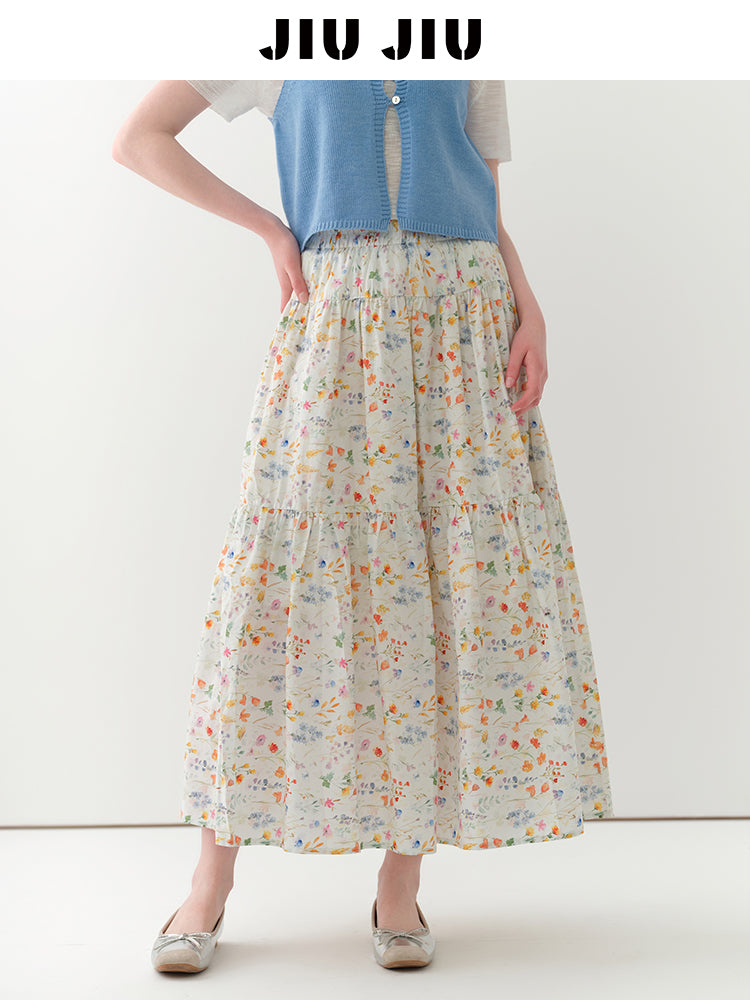 Cotton Floral Tiered Maxi Skirt