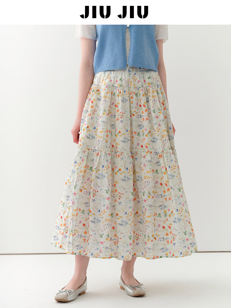 Cotton Floral Tiered Maxi Skirt