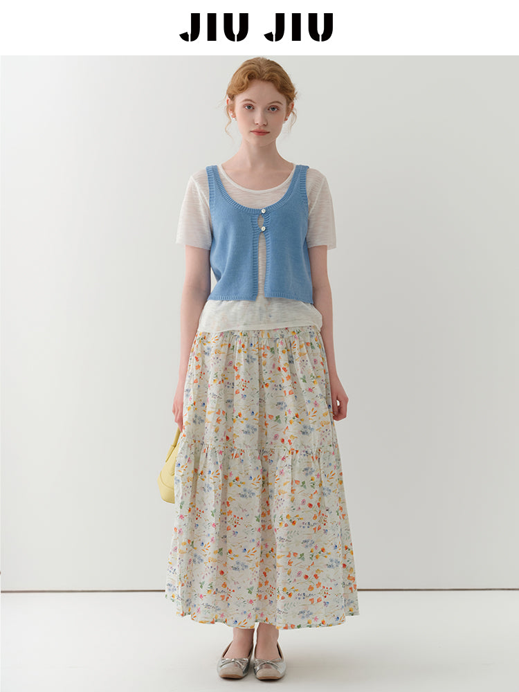 Cotton Floral Tiered Maxi Skirt