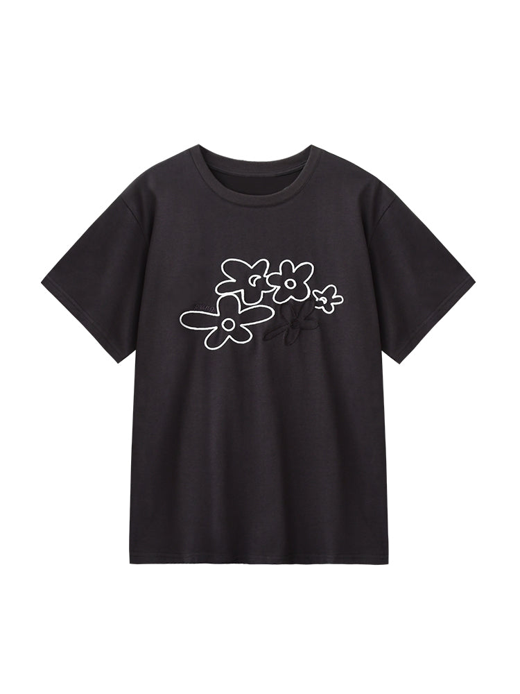 Flower-Motif Embroidered T-Shirt