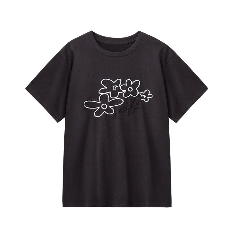 Flower-Motif Embroidered T-Shirt