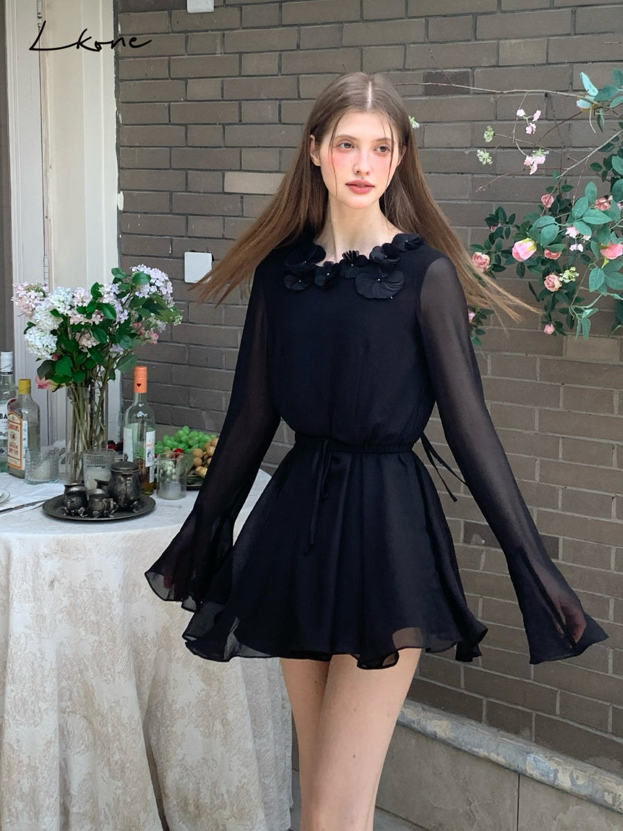 Floral Embellished Chiffon Backless Dress