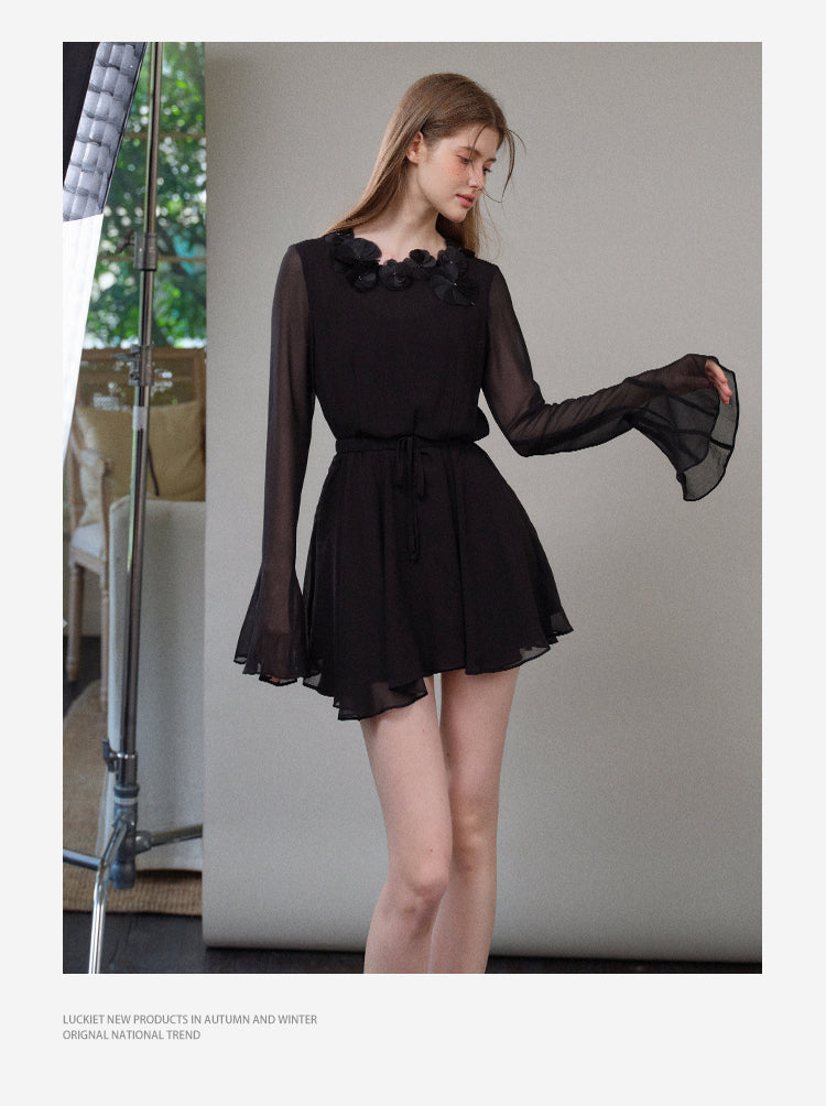 Floral Embellished Chiffon Backless Dress