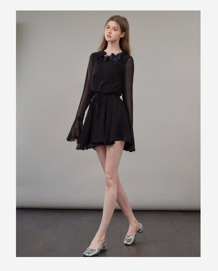 Floral Embellished Chiffon Backless Dress