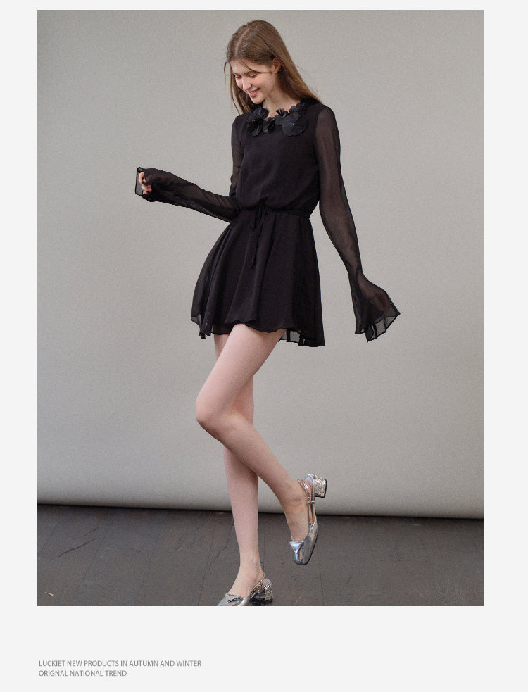 Floral Embellished Chiffon Backless Dress