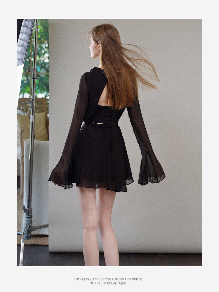 Floral Embellished Chiffon Backless Dress