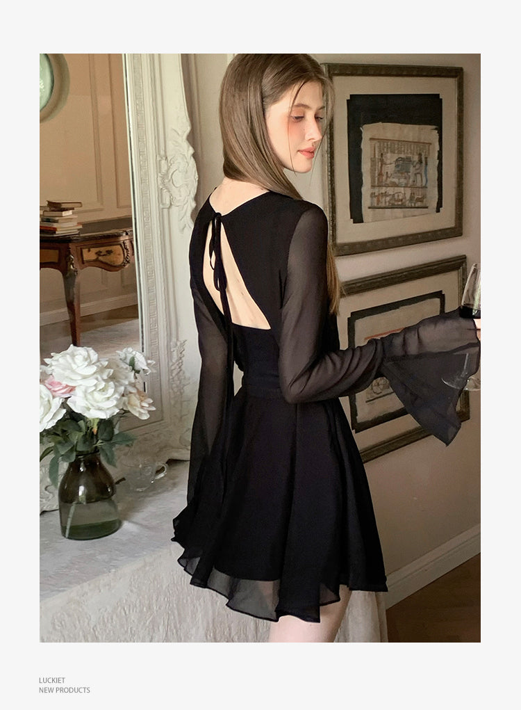 Floral Embellished Chiffon Backless Dress