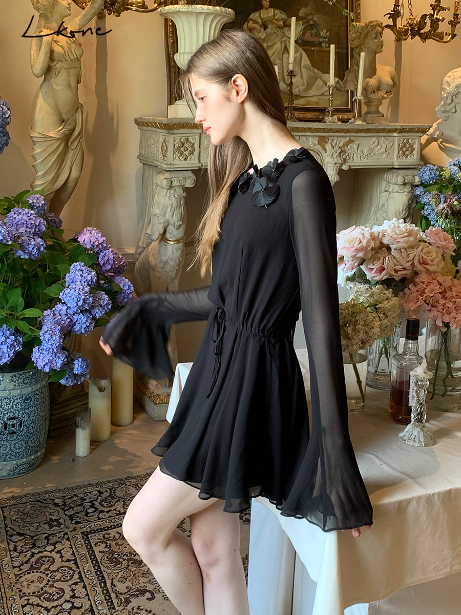 Floral Embellished Chiffon Backless Dress