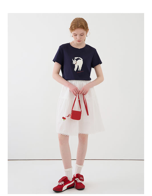 Cat Print Cotton T-Shirt