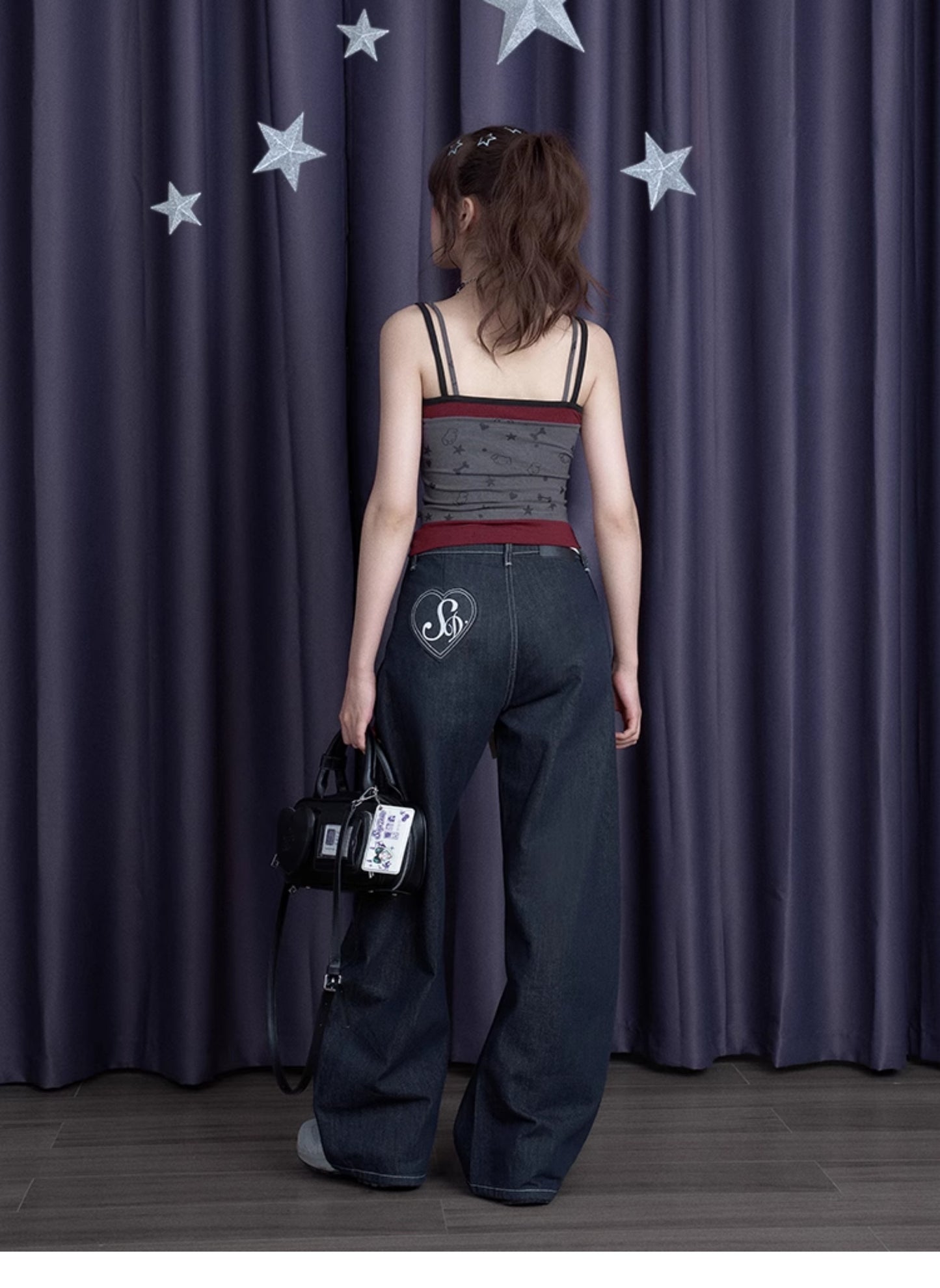 Faux-Layered Camisole Top With Puppy Party Print