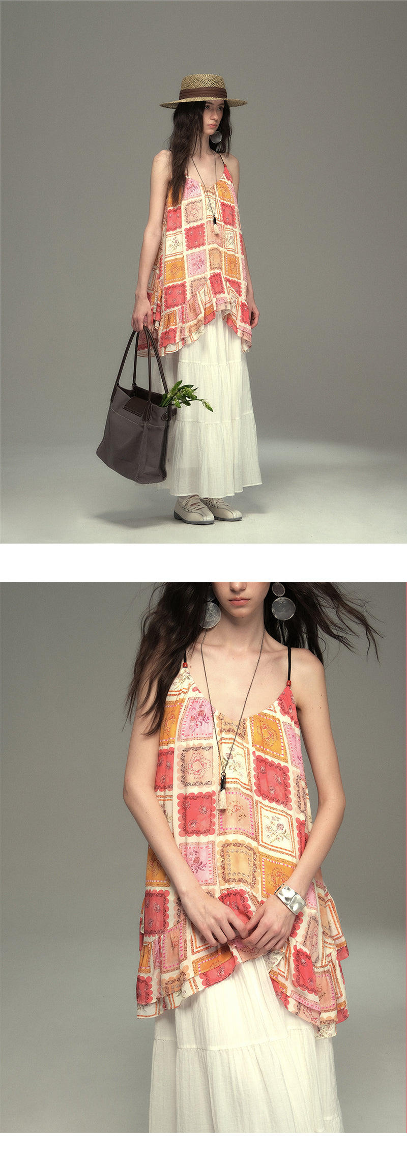 Floral Motif Boho Ruffle Strap Top