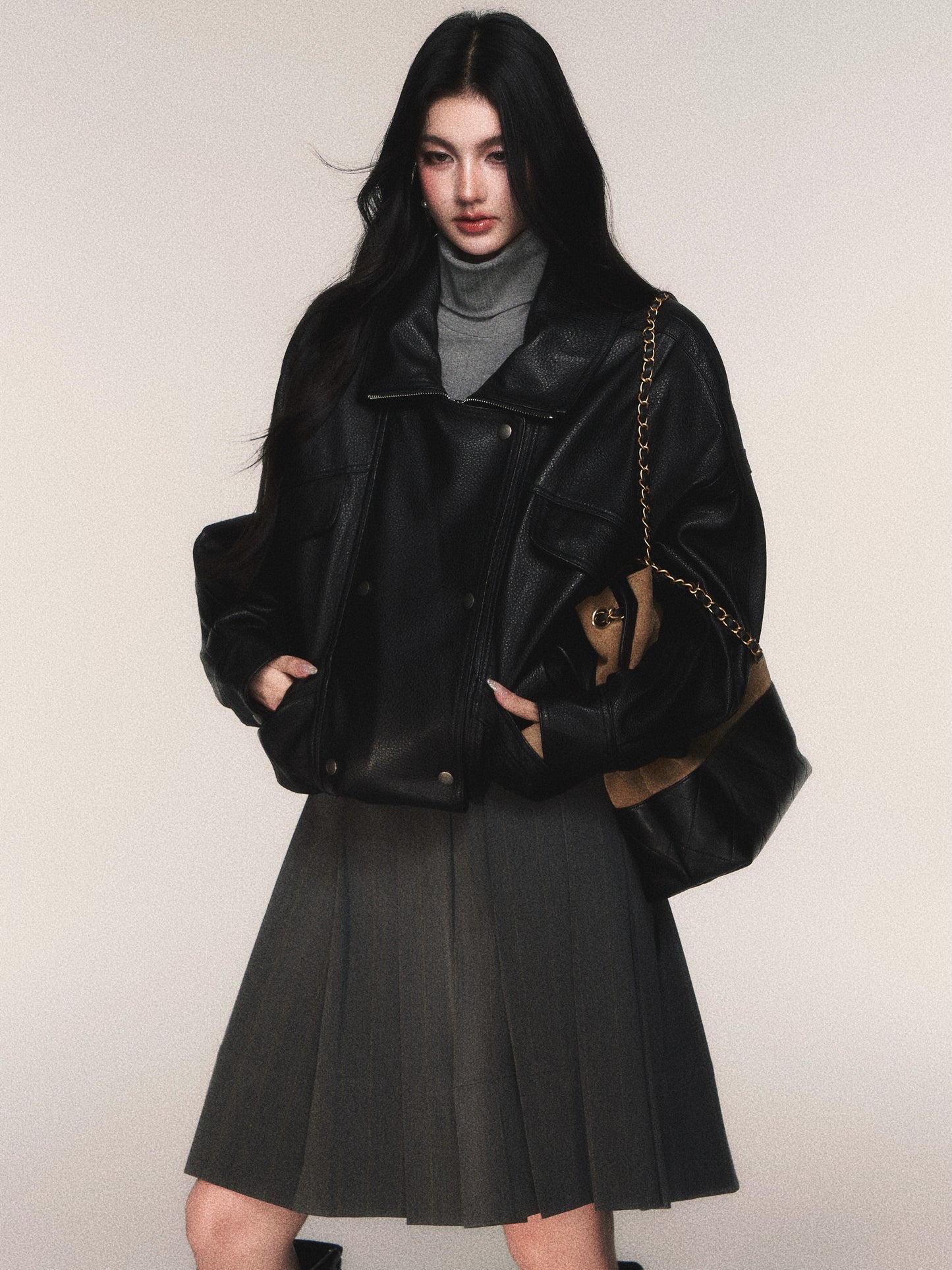 Relaxed Fit Sheepskin Leather Jacket