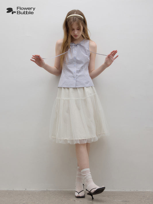 Grid-Patterned Tulle Bubble Skirt