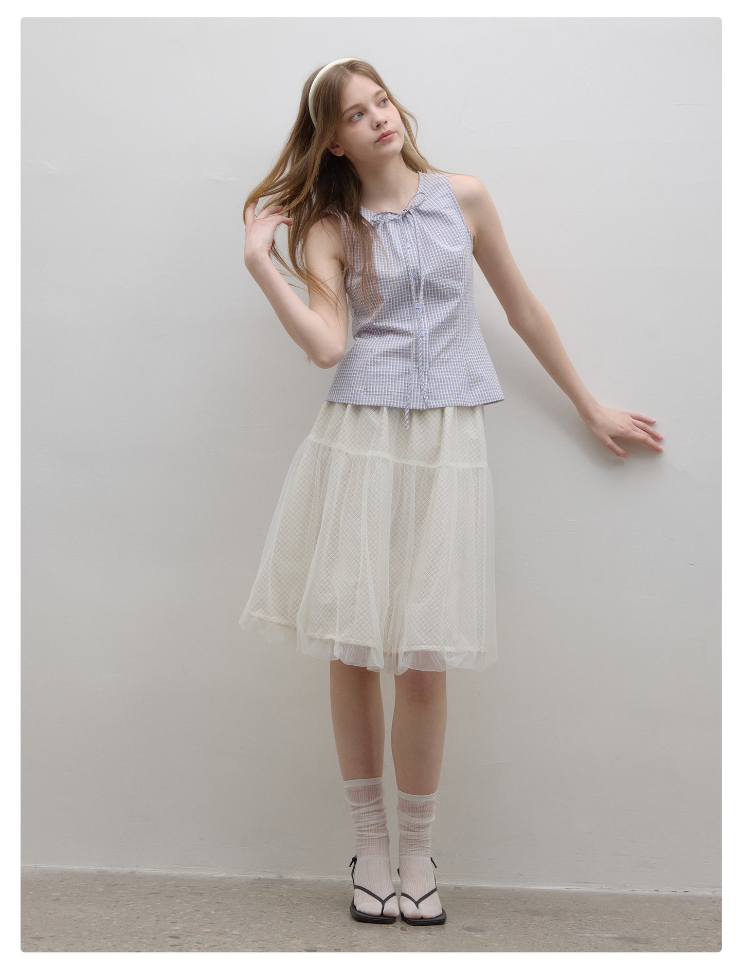 Grid-Patterned Tulle Bubble Skirt
