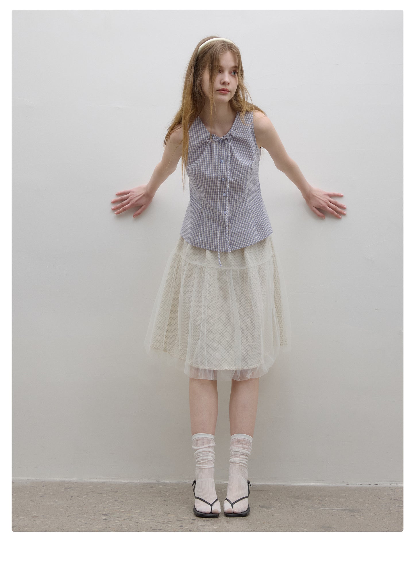 Grid-Patterned Tulle Bubble Skirt