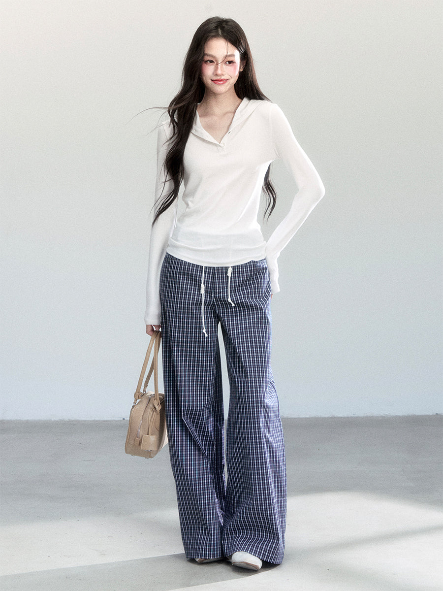 Plaid Wide Barrel-Leg Pants