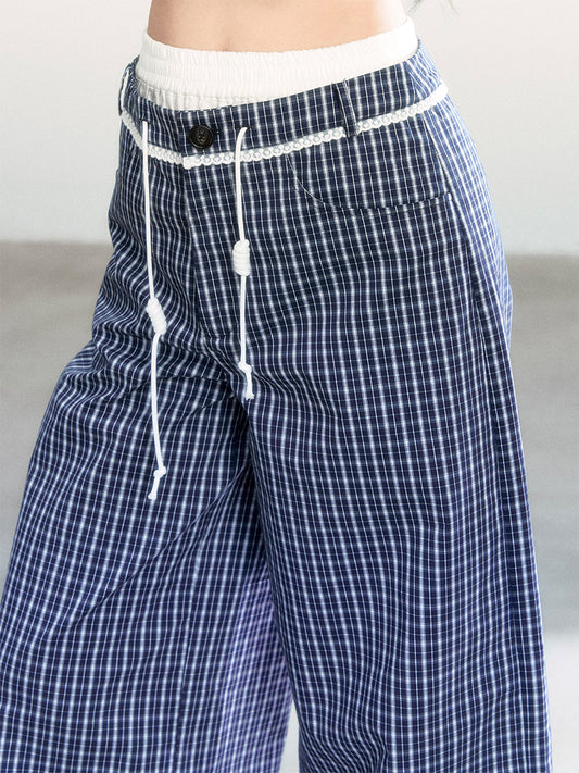 Plaid Wide Barrel-Leg Pants