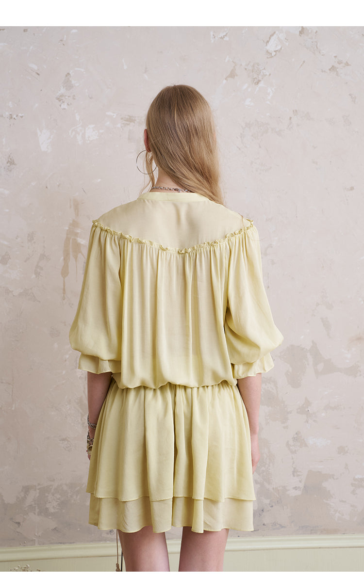 Embroidered Fluid Dress With Half Sleeves