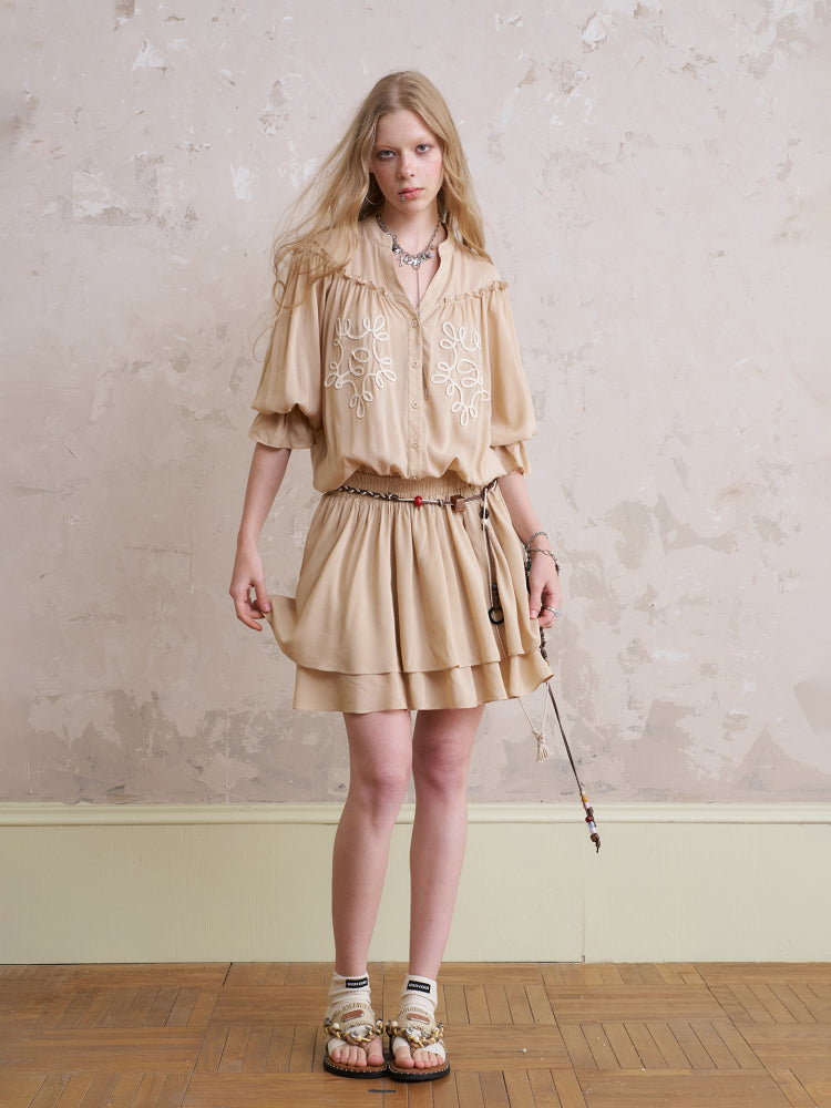 Embroidered Fluid Dress With Half Sleeves