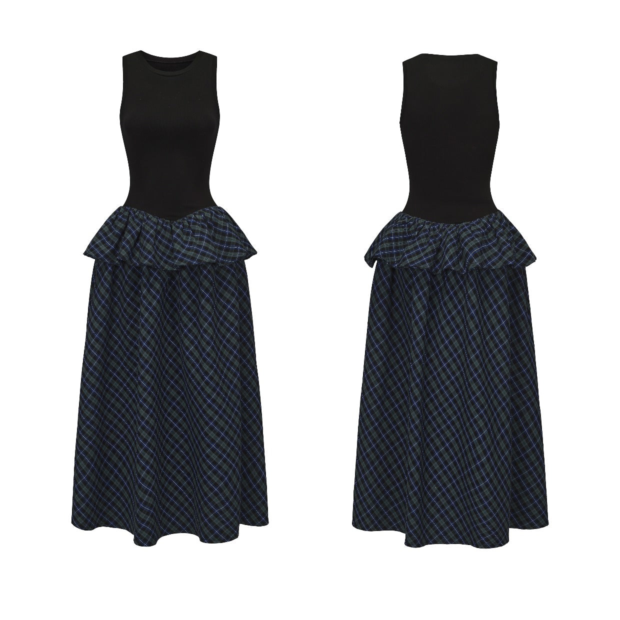 Sleeveless Plaid Peplum Dress