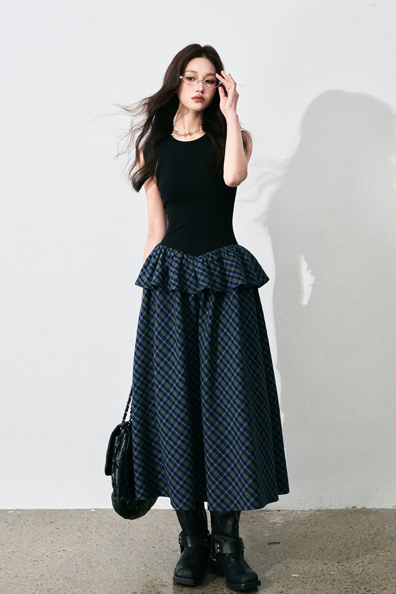 Sleeveless Plaid Peplum Dress