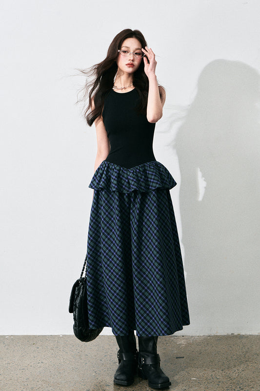 Sleeveless Plaid Peplum Dress