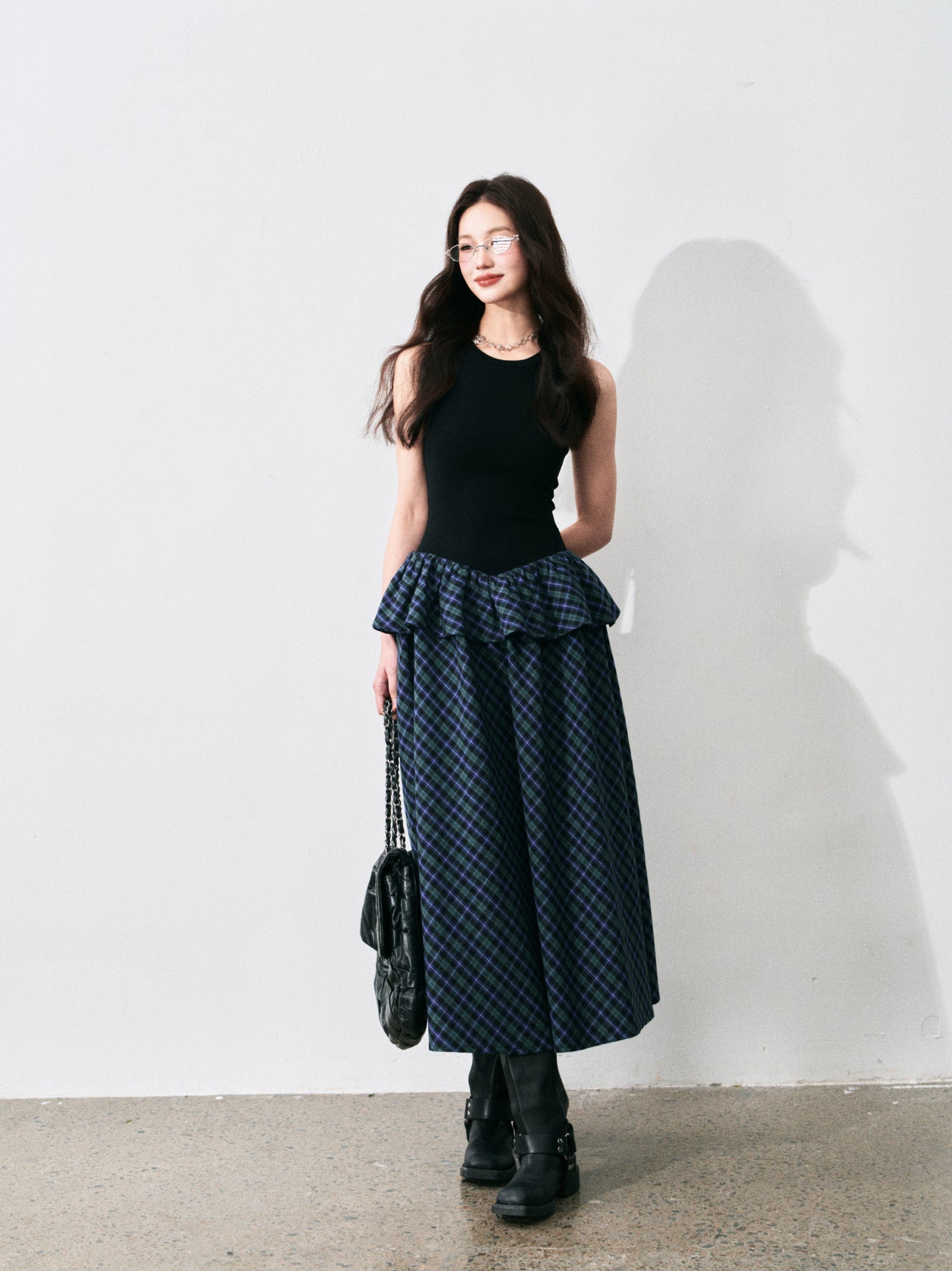 Sleeveless Plaid Peplum Dress