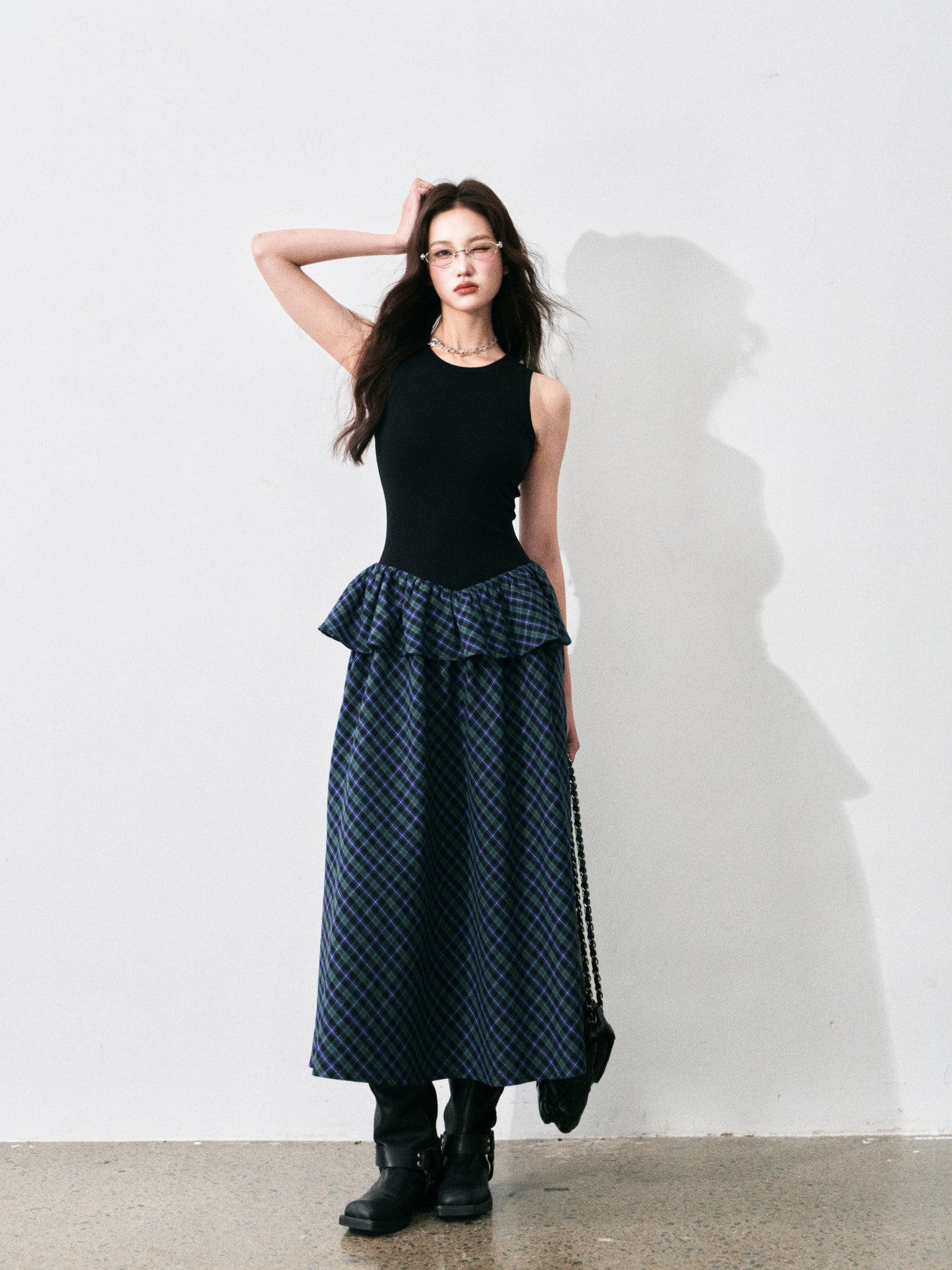 Sleeveless Plaid Peplum Dress