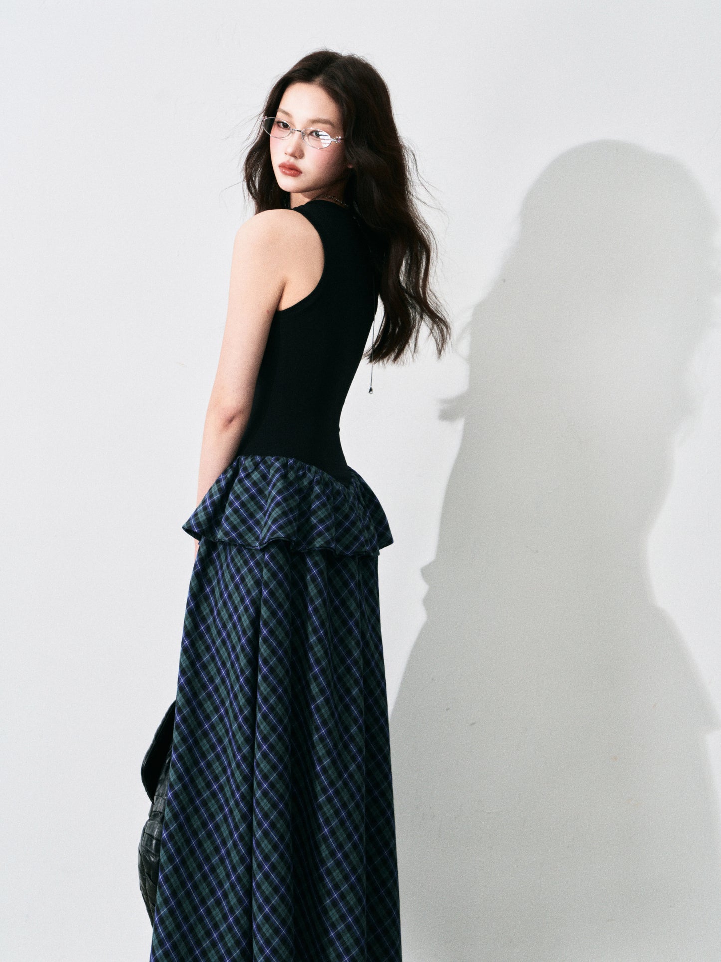 Sleeveless Plaid Peplum Dress