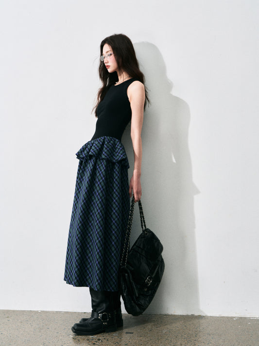 Sleeveless Plaid Peplum Dress