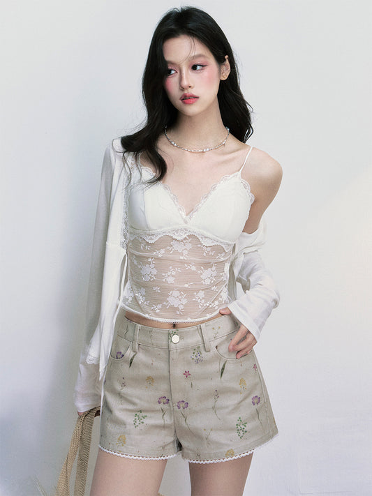 Sheer Lace Bra Top & Sun-Protection Cardigan