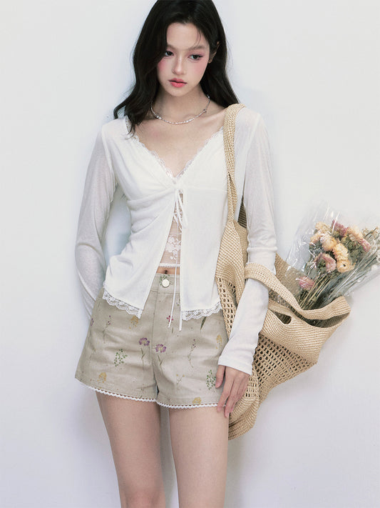 Sheer Lace Bra Top & Sun-Protection Cardigan