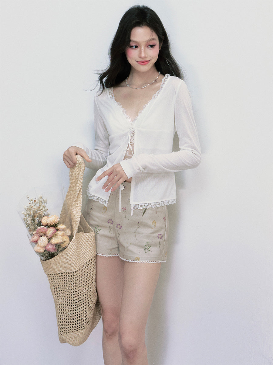Sheer Lace Bra Top & Sun-Protection Cardigan