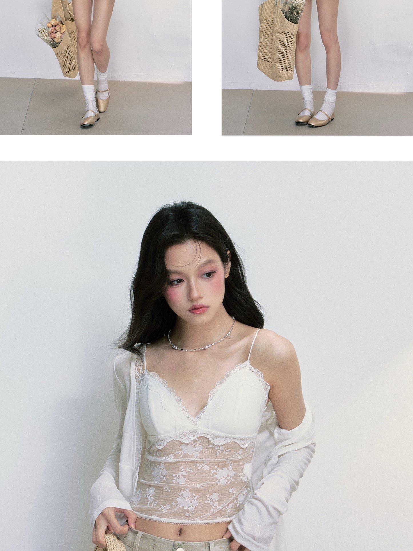 Sheer Lace Bra Top & Sun-Protection Cardigan