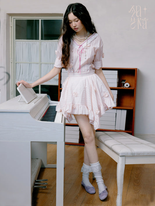 Three-Quarter Sleeve Blouse And Asymmetrical Skirt