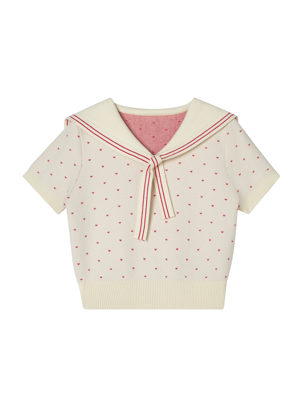 Polka Dot Knit Top With Sailor Stripe Collar