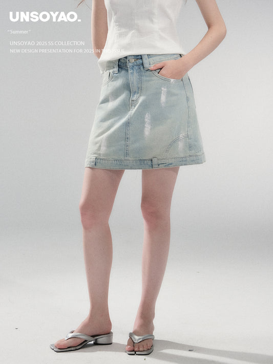 Hand-Painted Style Denim Skirt