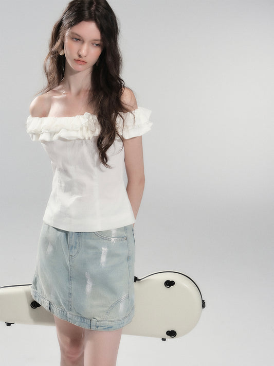 Hand-Painted Style Denim Skirt