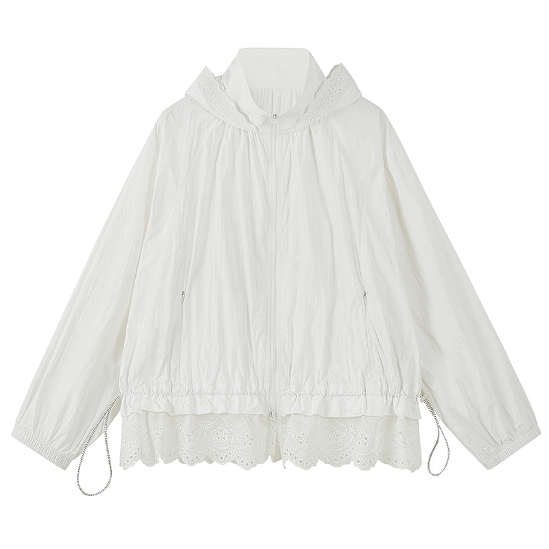 Lace-Trimmed Nylon Jacket And Shorts