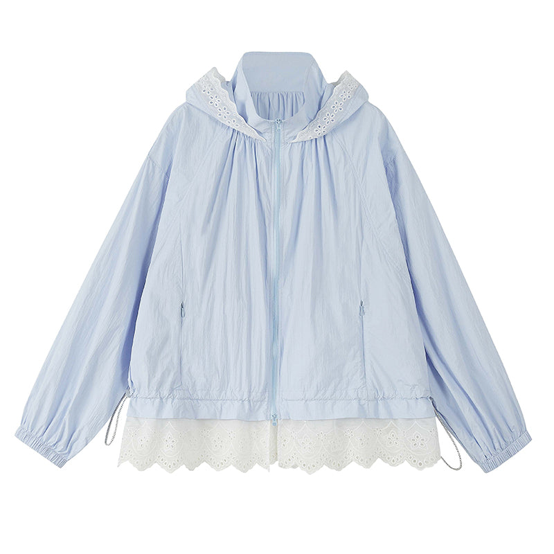 Lace-Trimmed Nylon Jacket And Shorts