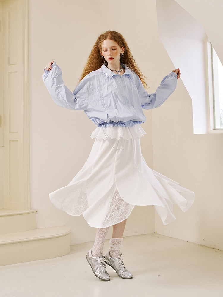 Lace-Trimmed Nylon Jacket And Shorts