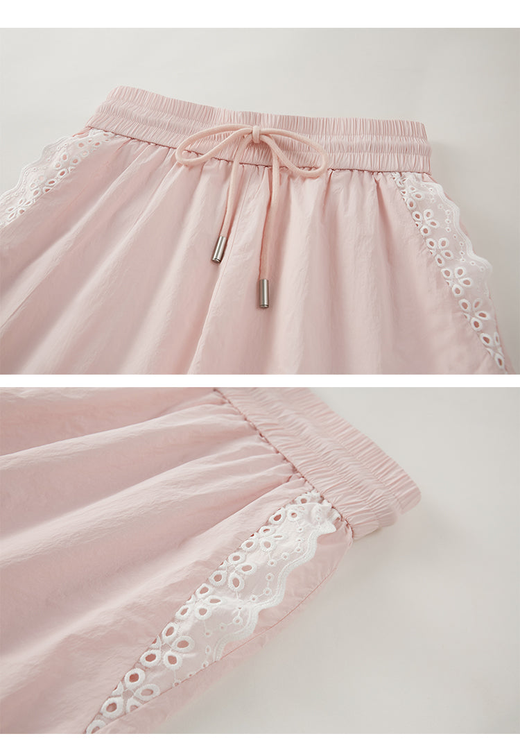 Lace-Trimmed Nylon Jacket And Shorts