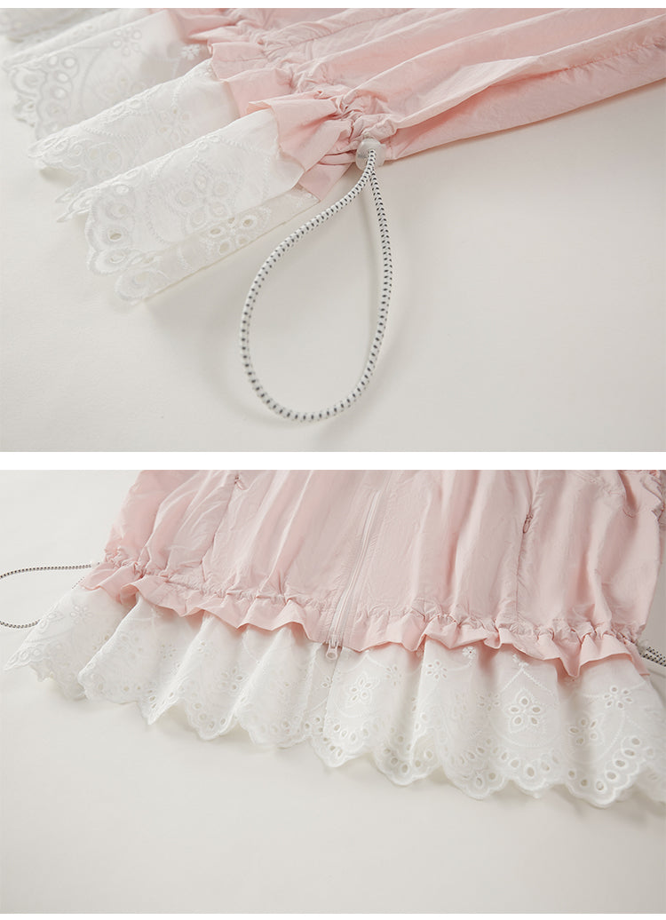 Lace-Trimmed Nylon Jacket And Shorts